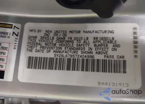 2007 Pontiac Vibe z USA, uszkodzony, nr VIN 5Y2SL67857Z404996